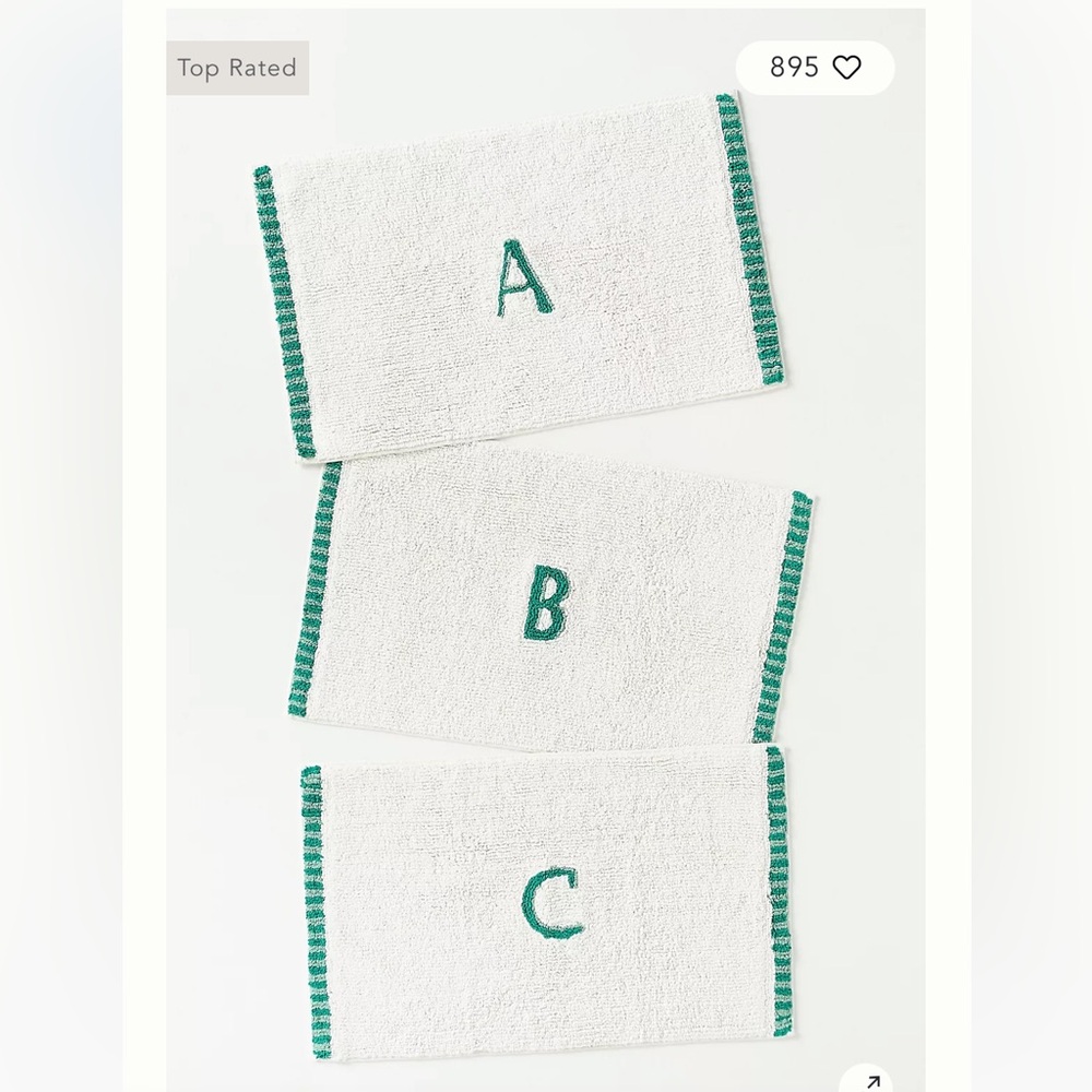 NWT Anthropologie Monogram Embroidered Cotton Bath Mat - K